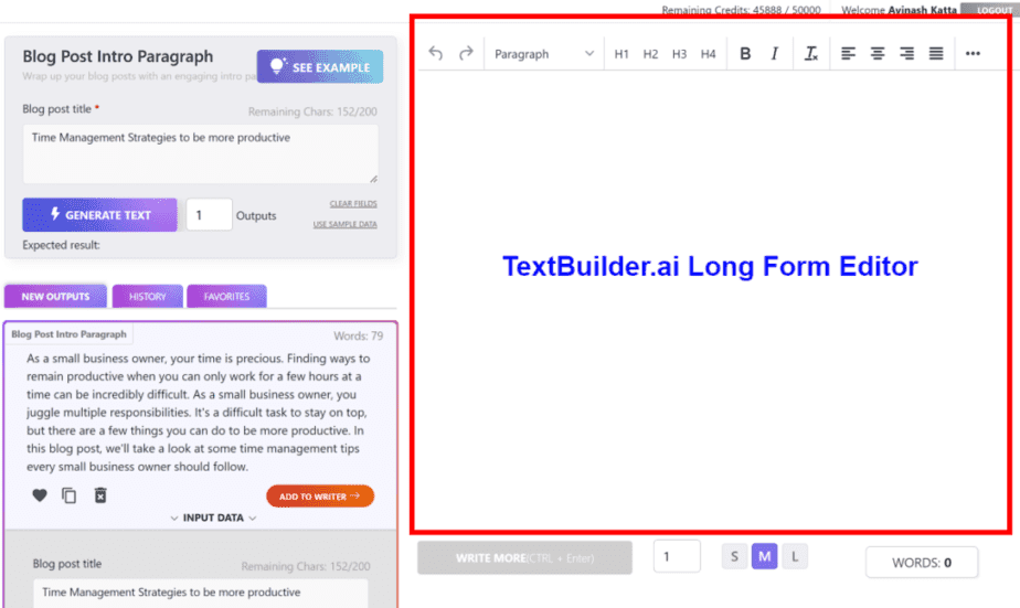 Textbuilder.ai Long Form Editor